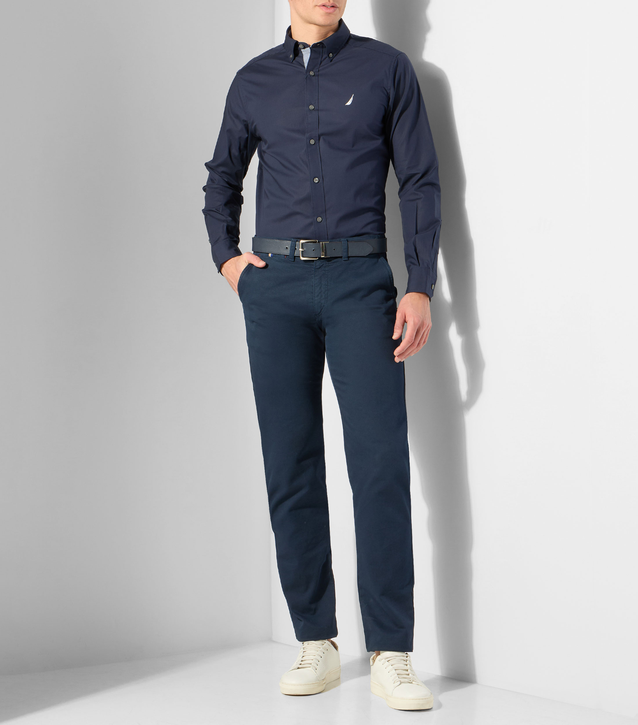 Camisa lisa con manga larga Hombre